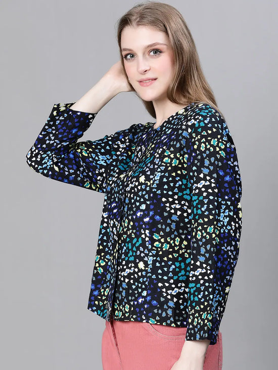 Women Printed Standard Multicolor Full Sleeve Jacket