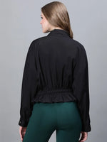 Women Solid Standard Black Full Sleeve Jacket