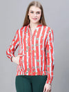 Women Printed Standard Red Full Sleeve Jacket