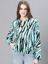 Women Printed Standard Light Blue Full Sleeve Jacket