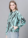 Women Printed Standard Light Blue Full Sleeve Jacket