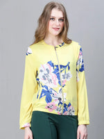 Women Printed Standard Yellow Full Sleeve Jacket