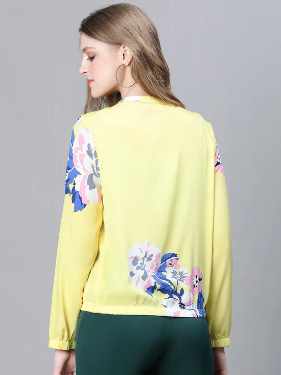 Women Printed Standard Yellow Full Sleeve Jacket