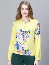 Women Printed Standard Yellow Full Sleeve Jacket