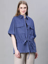 Women Solid Standard Blue Full Sleeve Jacket