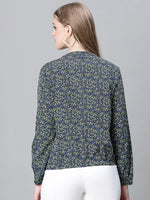 Women Printed Standard Green Full Sleeve Jacket