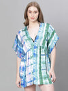 Women Multicolor Tie-Dye Print V-Neck Elasticated Beachwear Kaftan