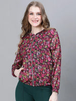 Women Printed Standard Red Full Sleeve Jacket