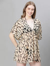 Women Brown Animal Print V-Neck Elasticated Beachwear Kaftan