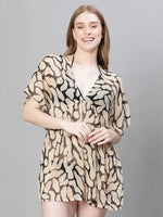 Women Brown Animal Print V-Neck Elasticated Beachwear Kaftan