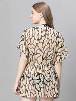 Women Brown Animal Print V-Neck Elasticated Beachwear Kaftan