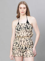 Women Brown Animal Print Elasticated Off -Shoulder Beachwear Playsuit