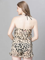 Women Brown Animal Print Elasticated Off -Shoulder Beachwear Playsuit