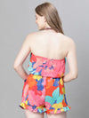 Women Multicolor Floral Print Elasticated Off -Shoulder Coton Beachwear Playsuit