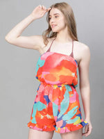 Women Multicolor Floral Print Elasticated Off -Shoulder Coton Beachwear Playsuit