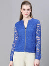 Women Solid Standard Blue Full Sleeve Jacket