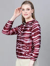 Women Printed Standard Wine Full Sleeve Jacket