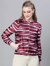 Women Printed Standard Wine Full Sleeve Jacket