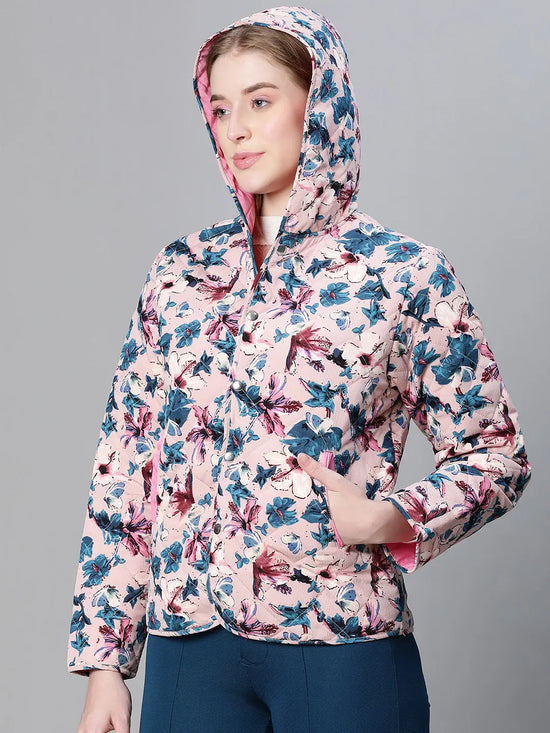 Women Printed Standard Dusty Pink Full Sleeve Jacket