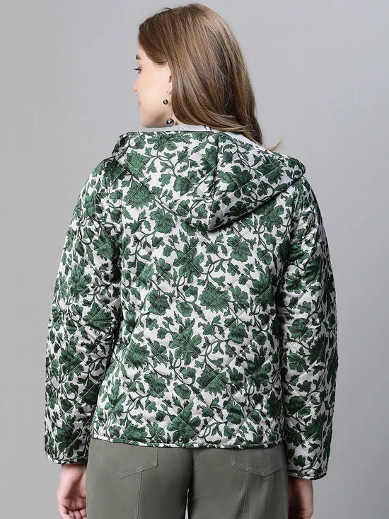 Women Printed Standard Green Full Sleeve Jacket