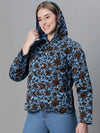 Women Printed Standard Blue Full Sleeve Jacket