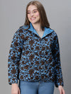 Women Printed Standard Blue Full Sleeve Jacket