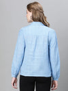 Women Soild Blue Collared Long Sleeve Buttoned Cotton Shirt-W23108WSH002_S