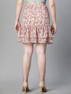 Women Peach Floral Print Elasticated Flared & Layered Short Party Wear Skirt