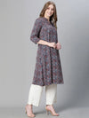 Women multicolor floral print v-neck 3/4 sleeve tunic