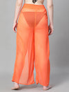 Women Solid Orange Elasticated Flared Straight Beachwear Pant