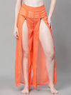 Women Solid Orange Elasticated Flared Straight Beachwear Pant