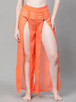 Women Solid Orange Elasticated Flared Straight Beachwear Pant