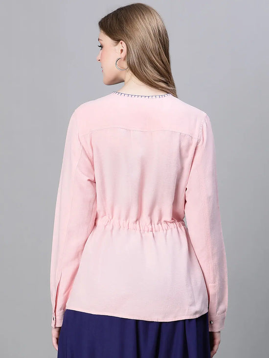 Women Solid Standard Pink Full Sleeve Jacket