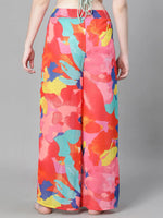 Women Multicolor Floral Print Elasticated Flared Straight Beachwear Pant