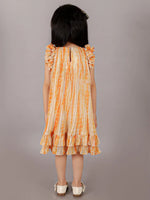 Glam up Girls Peach Foil Print pleated Party Dress