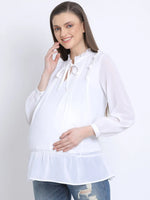 Pearl White Stylized Maternity Women Top