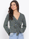 Green Floral Turn Women Top