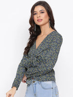 Green Floral Turn Women Top