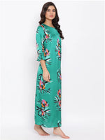 Green Floral Nightwear Women Dress