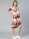 Women floral print ruffled v-neck multicolor maternity dress