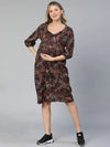 Women floral print v-neck ruffled elasticated multicolor maternity dress