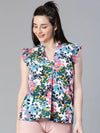 Women floral print multicolor short sleeve ruffle style top