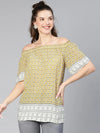 Women yellow aztec border print off -shoulder viscose top