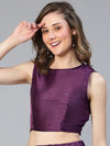 Women dupion silk purple sleeveless crop top