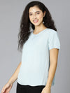 Blue short sleeve women Viscose crepe top