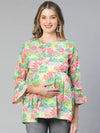 Women floral print elasticated bell sleeved multicolor maternity cotton top