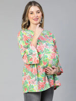 Women floral print elasticated bell sleeved multicolor maternity cotton top