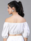 Women white round neck elasticatedshort sleeve cotton crop top