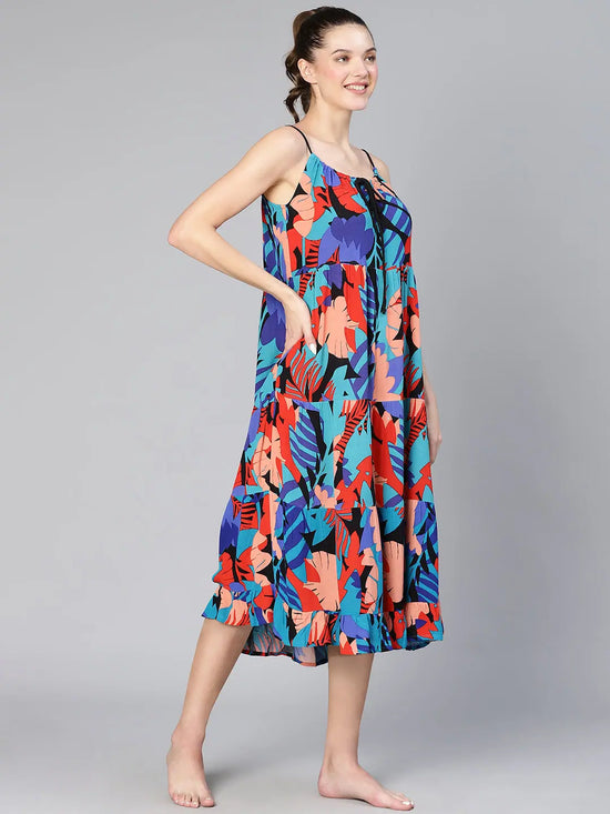 Women tropical print beachwear viscose dress