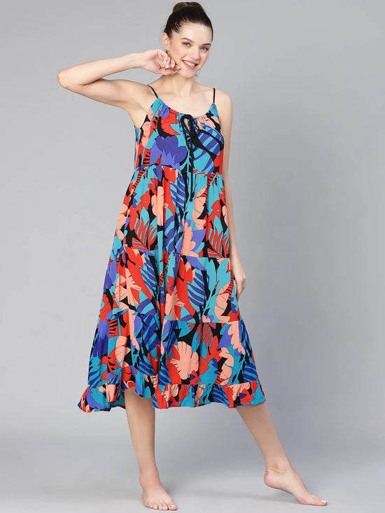 Women tropical print beachwear viscose dress